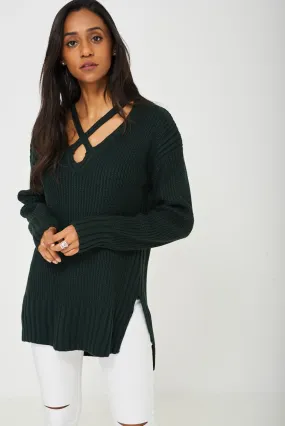 Criss Cross Front Jumper in Green