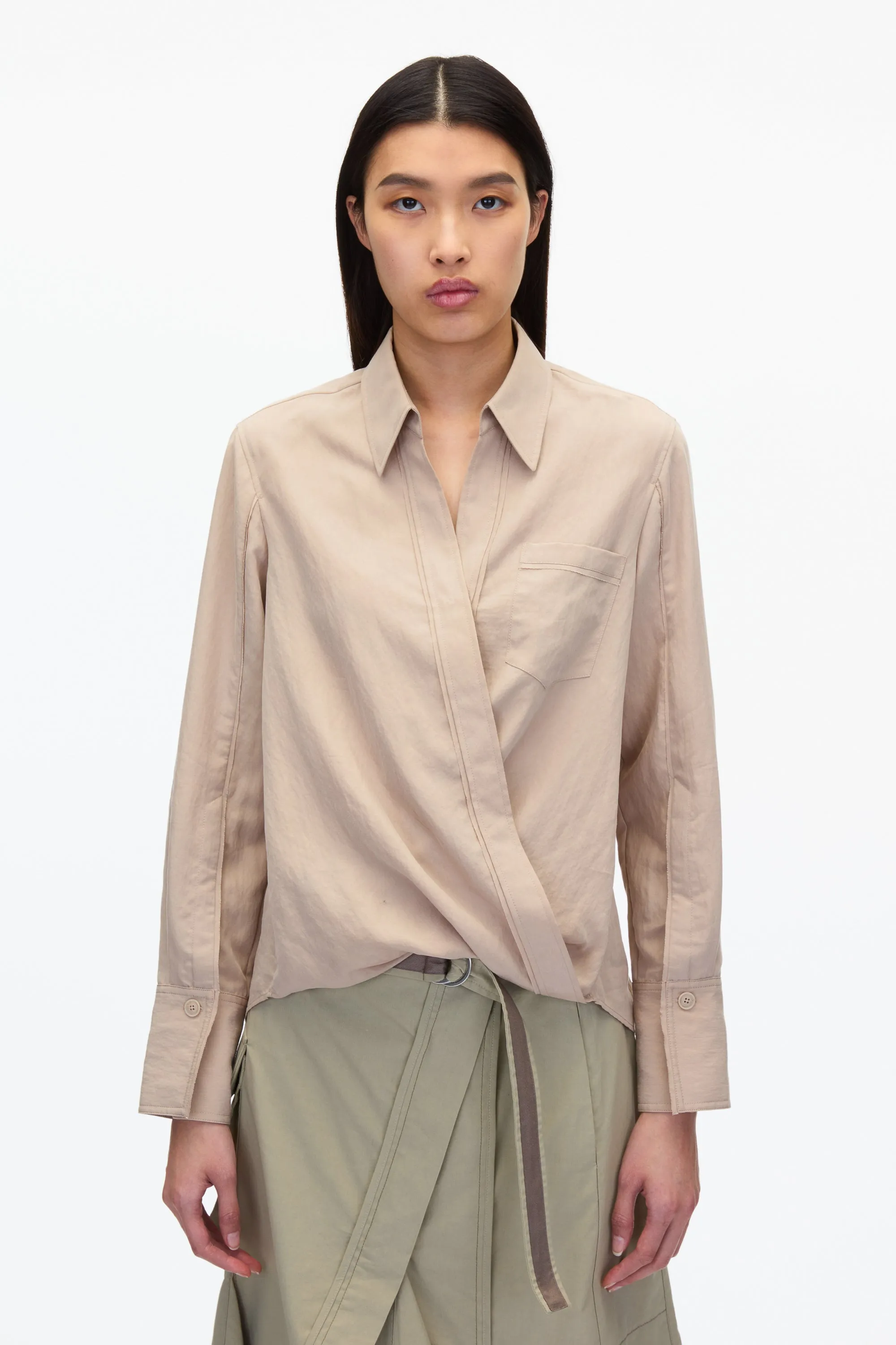 Draped Crossover Long Sleeve Shirt