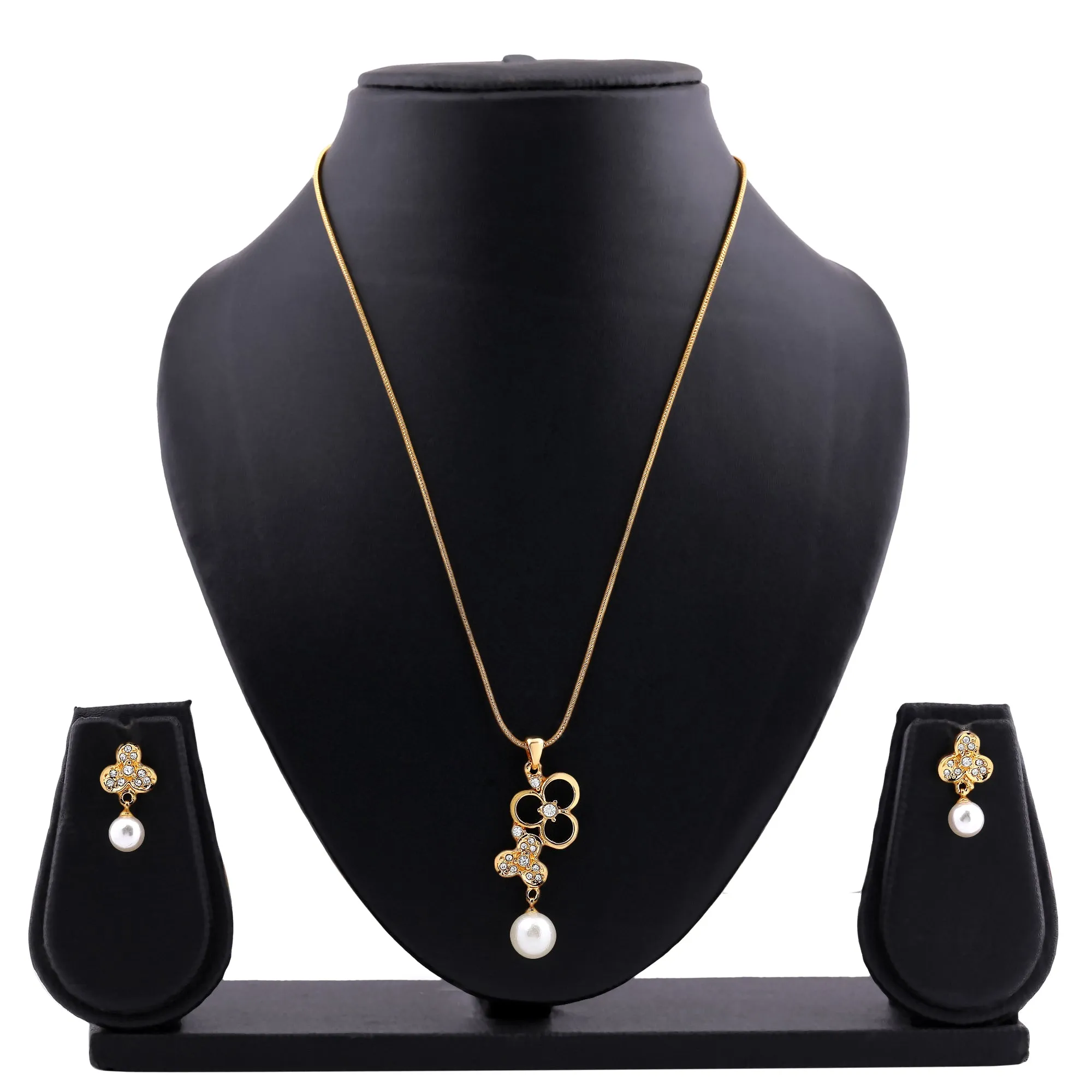 Estele 24 KT Gold Plated Pendant Set with Austrian Crystals and Pearl Drop for Women / Girls