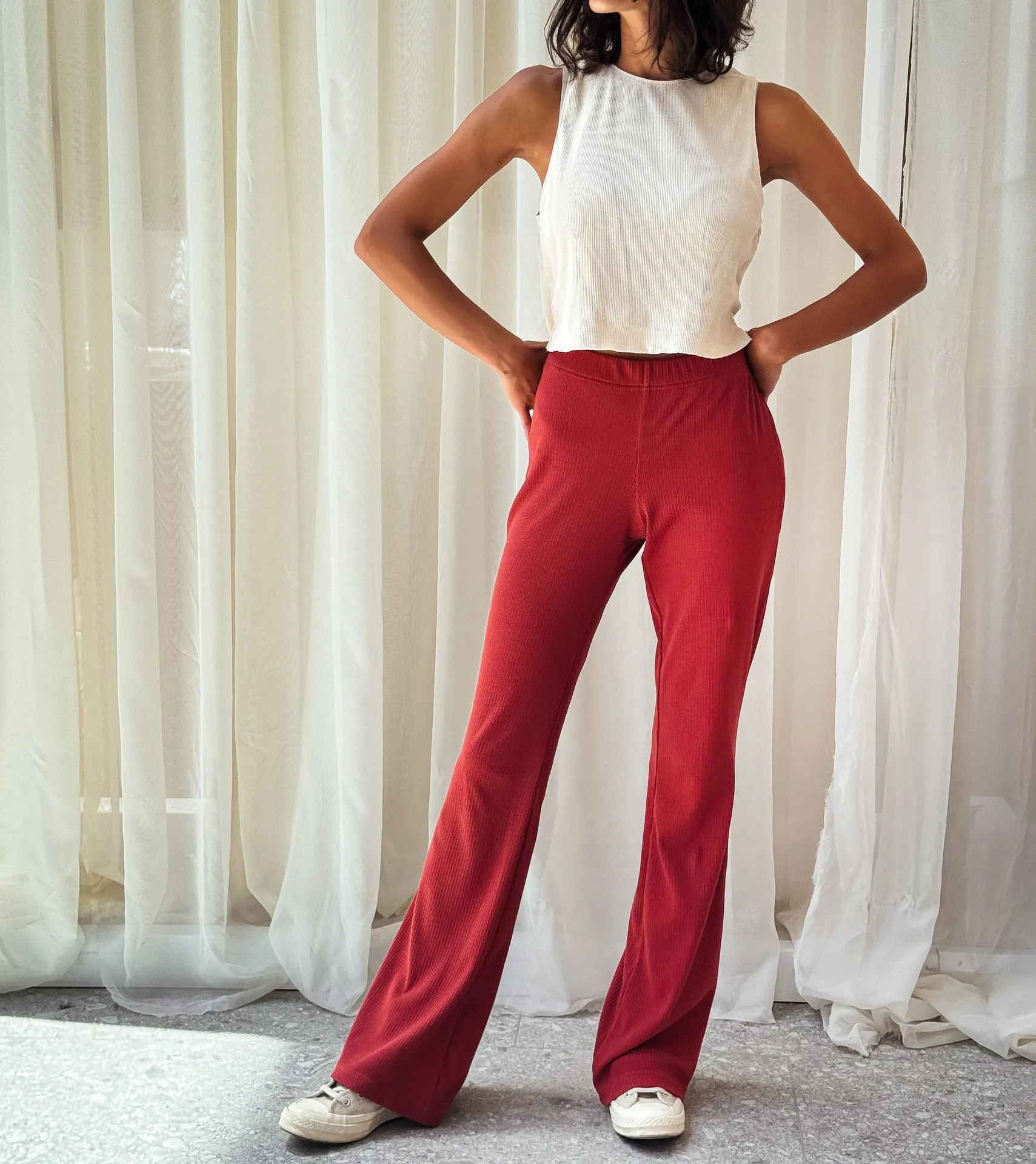 Flare Ribbed Pants Brick