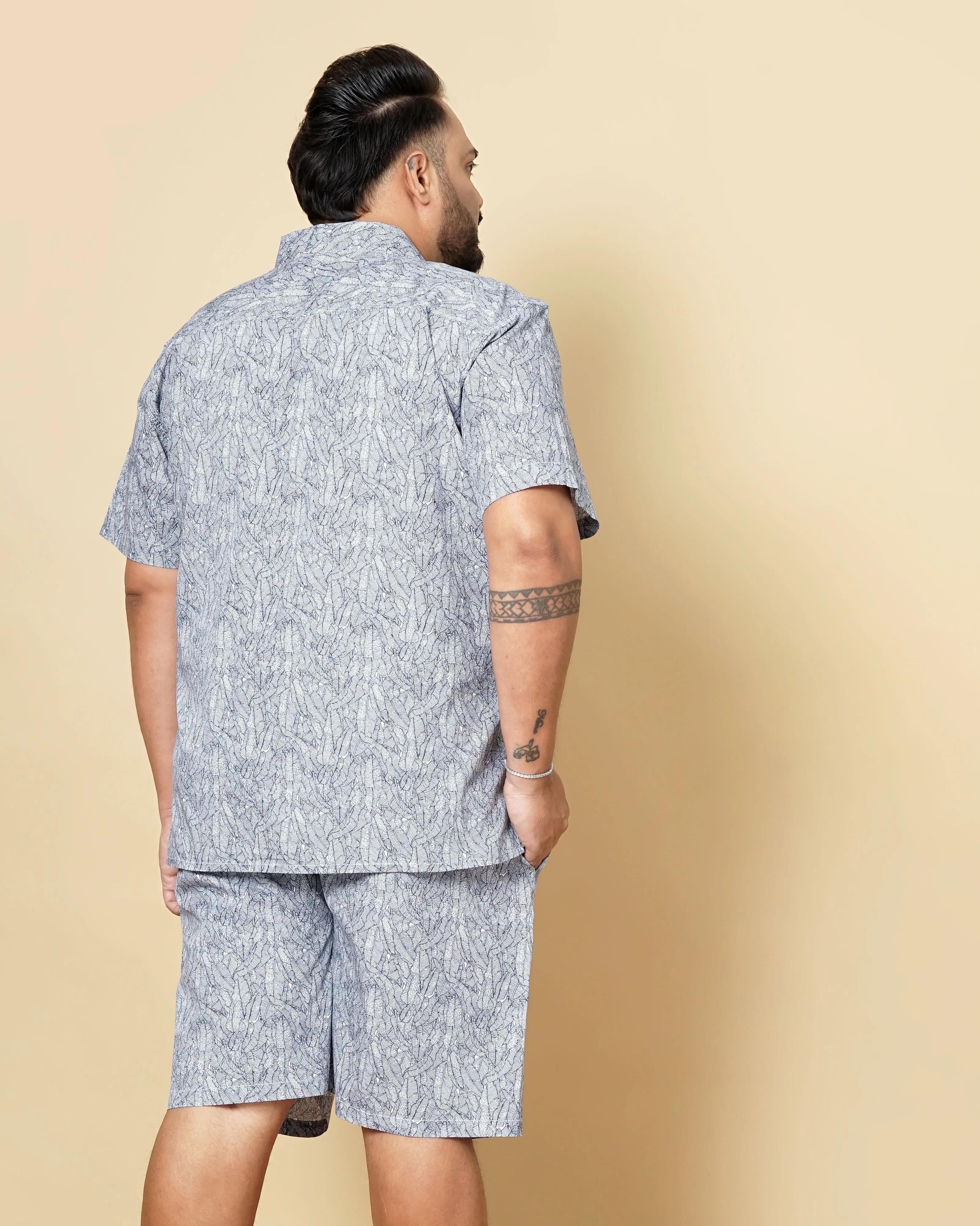 Hardsoda Men Navy Blue Plus Size Geometric Printed Lounge Set