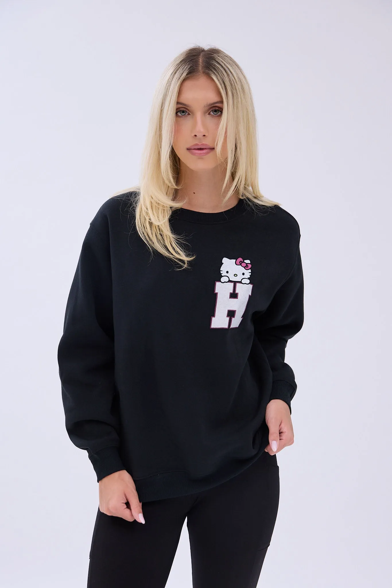 Hello Kitty H Graphic Crew Neck Relaxed Sweatshirt