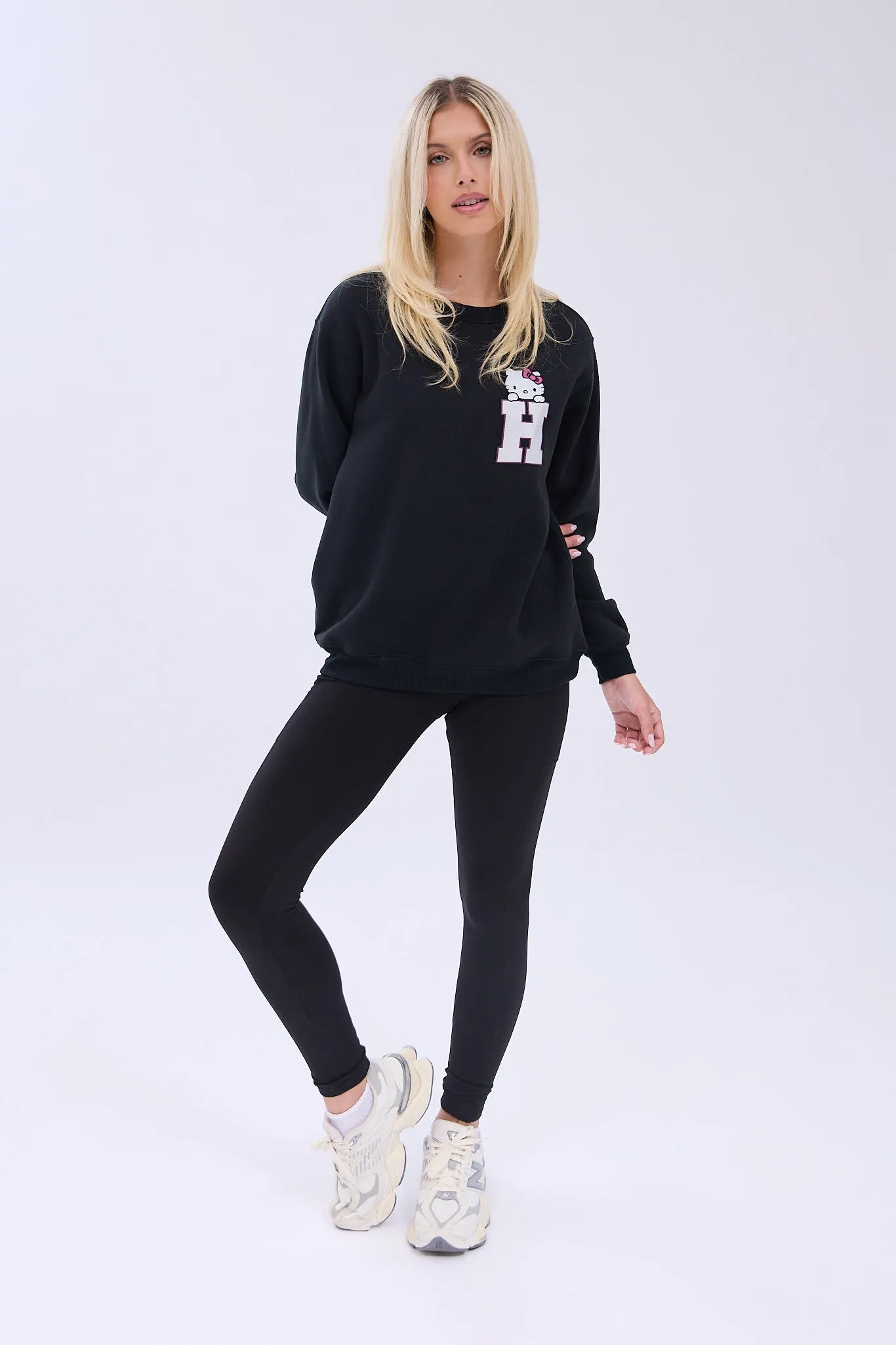 Hello Kitty H Graphic Crew Neck Relaxed Sweatshirt