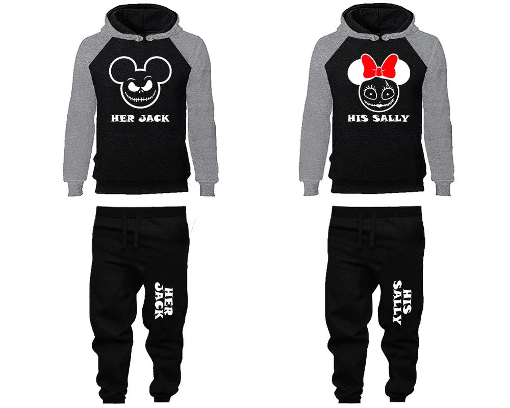 Her Jack His Sally Couple Matching Raglan Hoodies and Jogger Pants