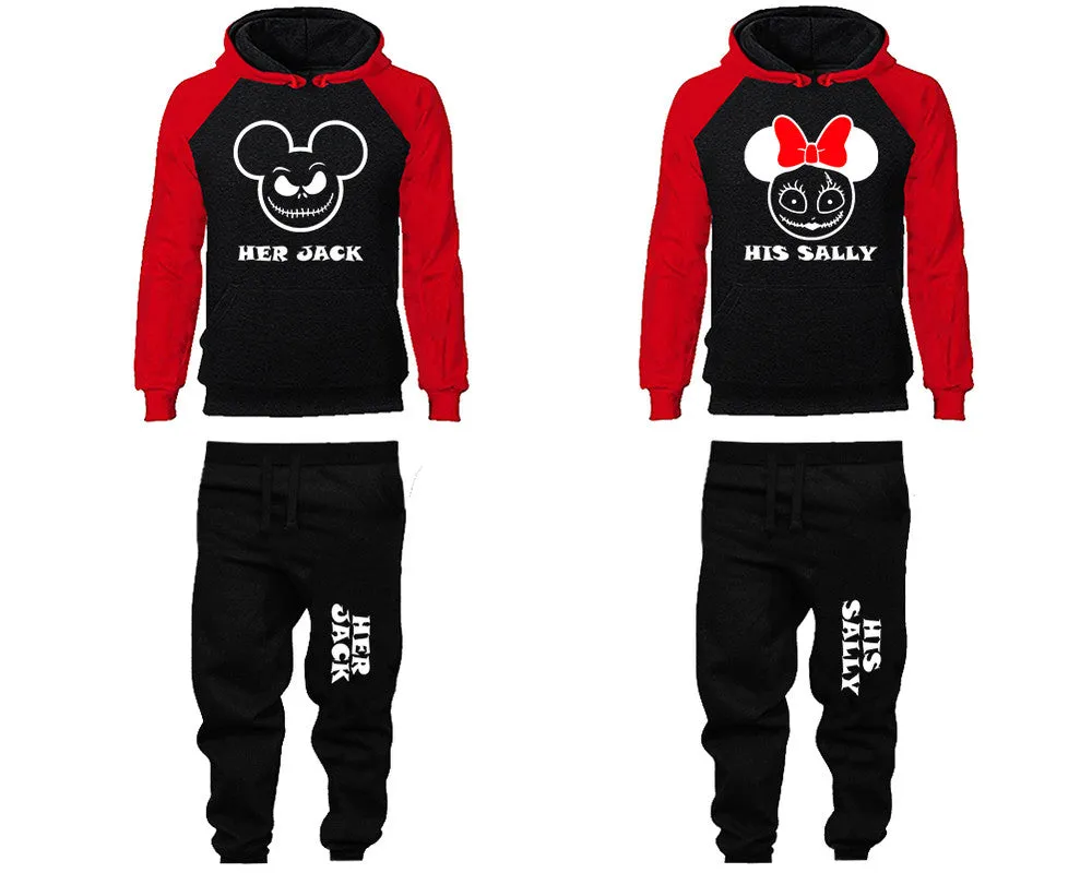 Her Jack His Sally Couple Matching Raglan Hoodies and Jogger Pants