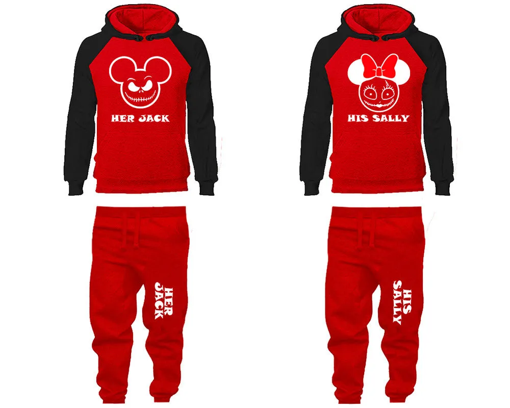 Her Jack His Sally Couple Matching Raglan Hoodies and Jogger Pants