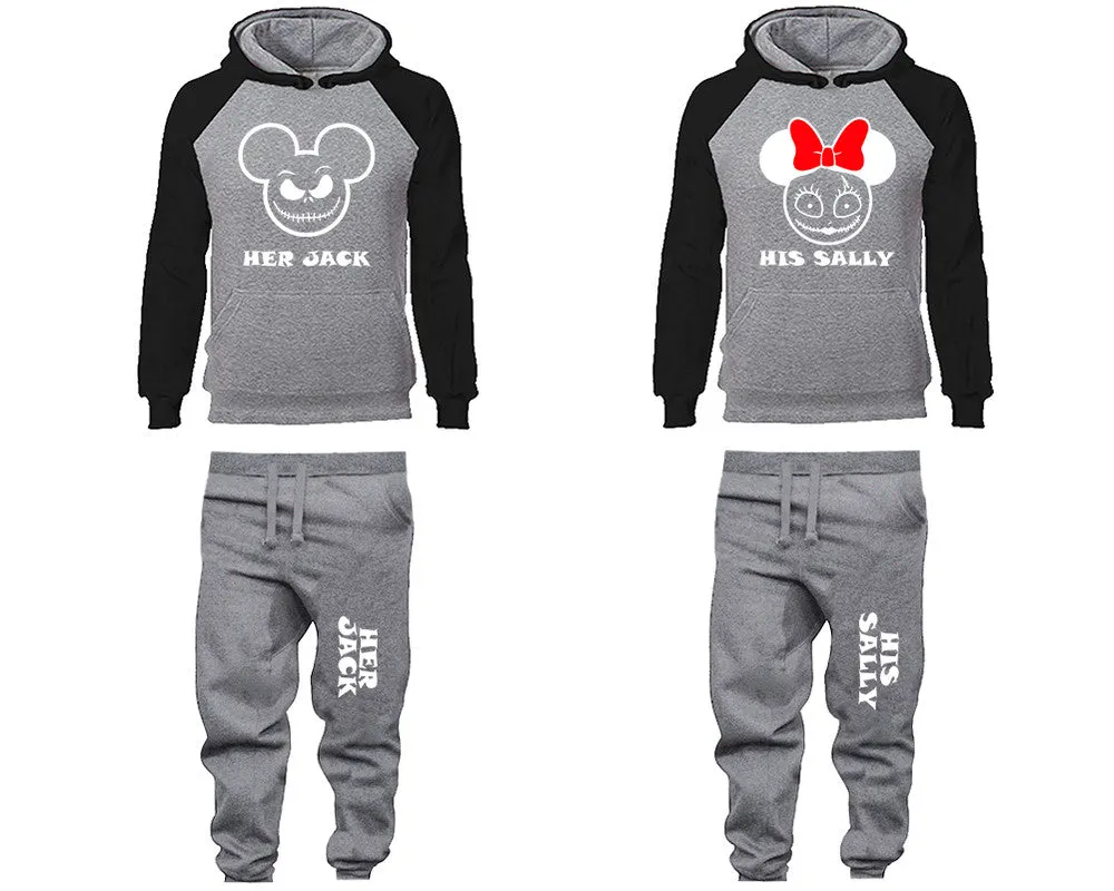 Her Jack His Sally Couple Matching Raglan Hoodies and Jogger Pants