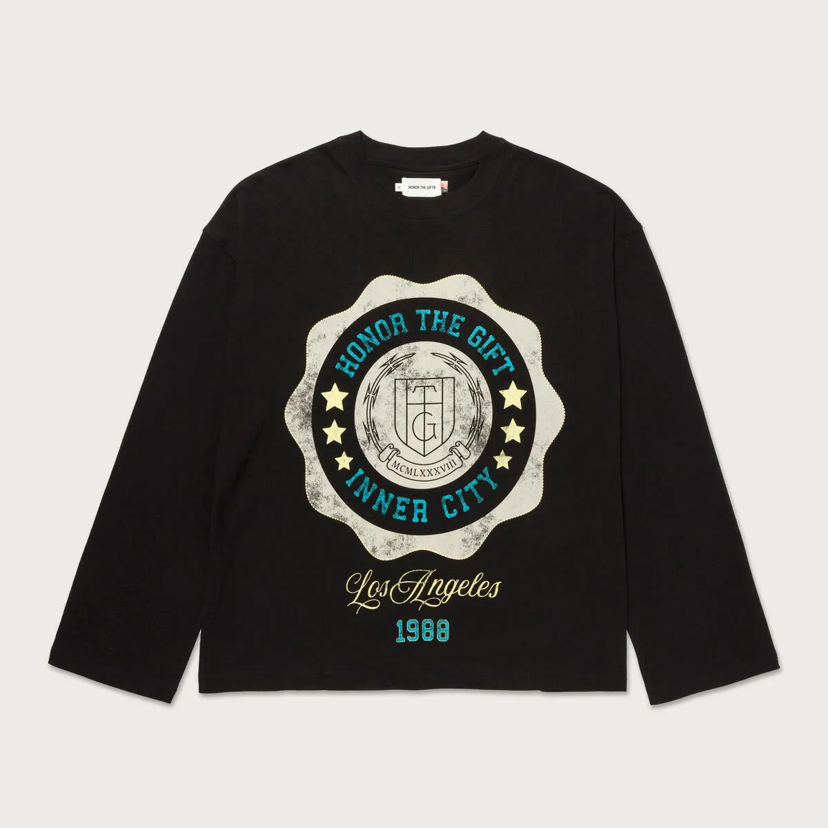 Honor The Gift Seal Logo Long Sleeve Tee- BLACK