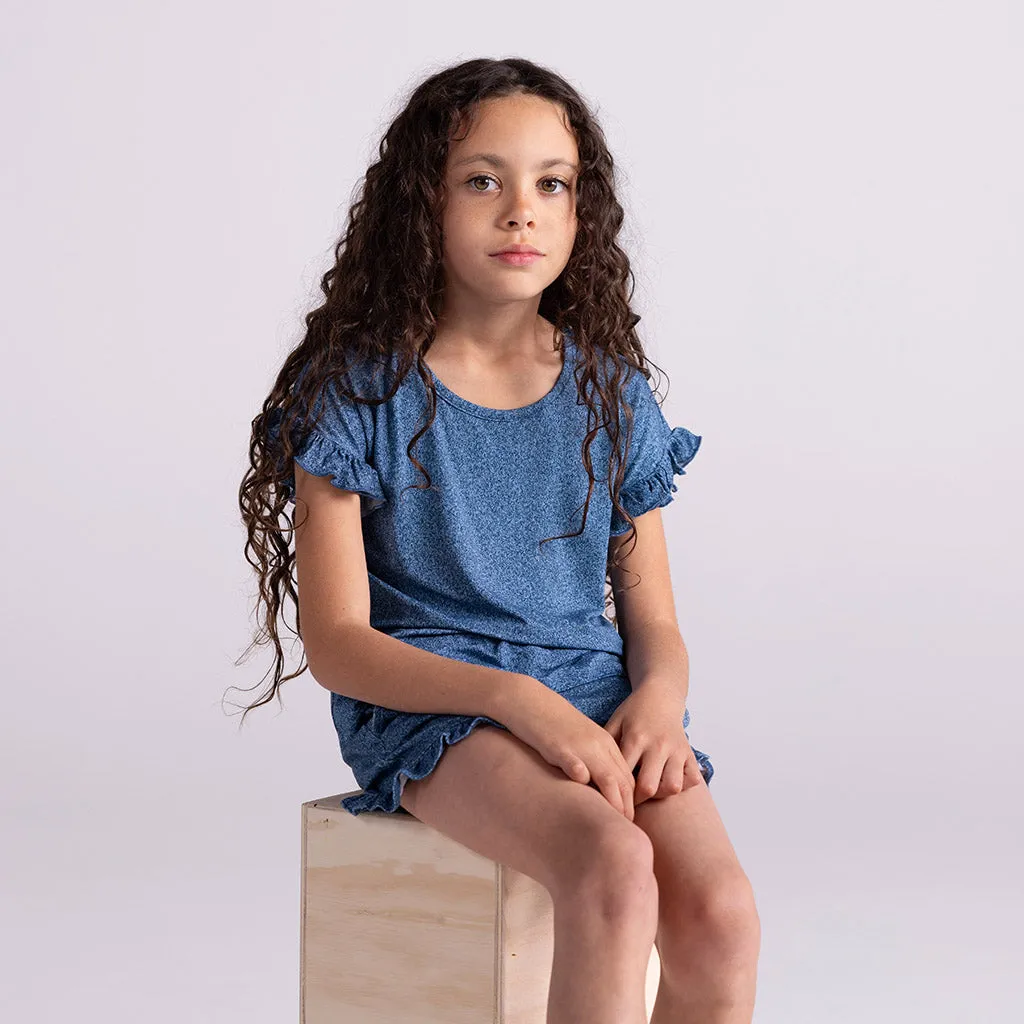 Indigo Denim Ruffled Tee