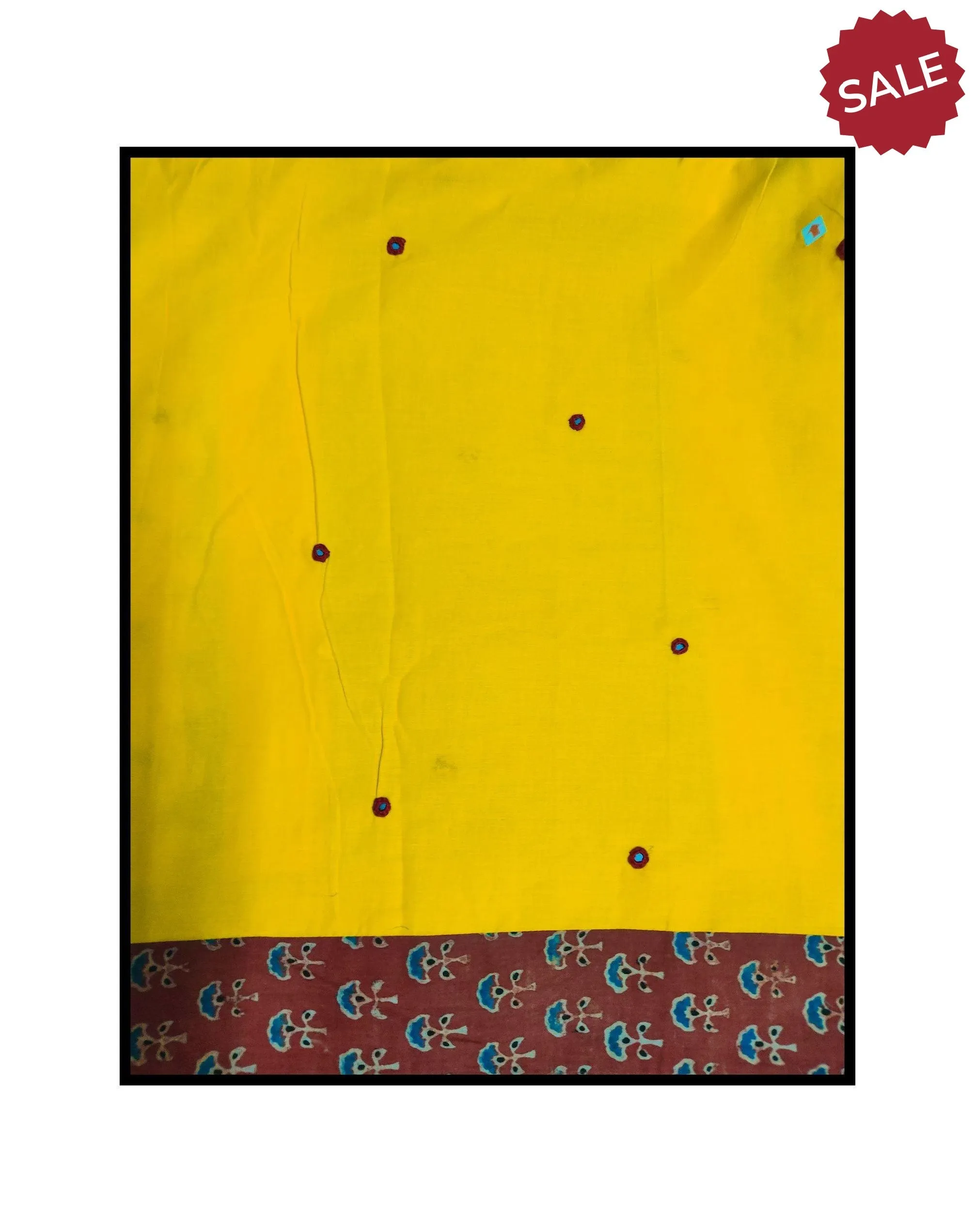 Jharokha -  Yellow and Red Ajrakh handblockprinted patchwork Gudri saree