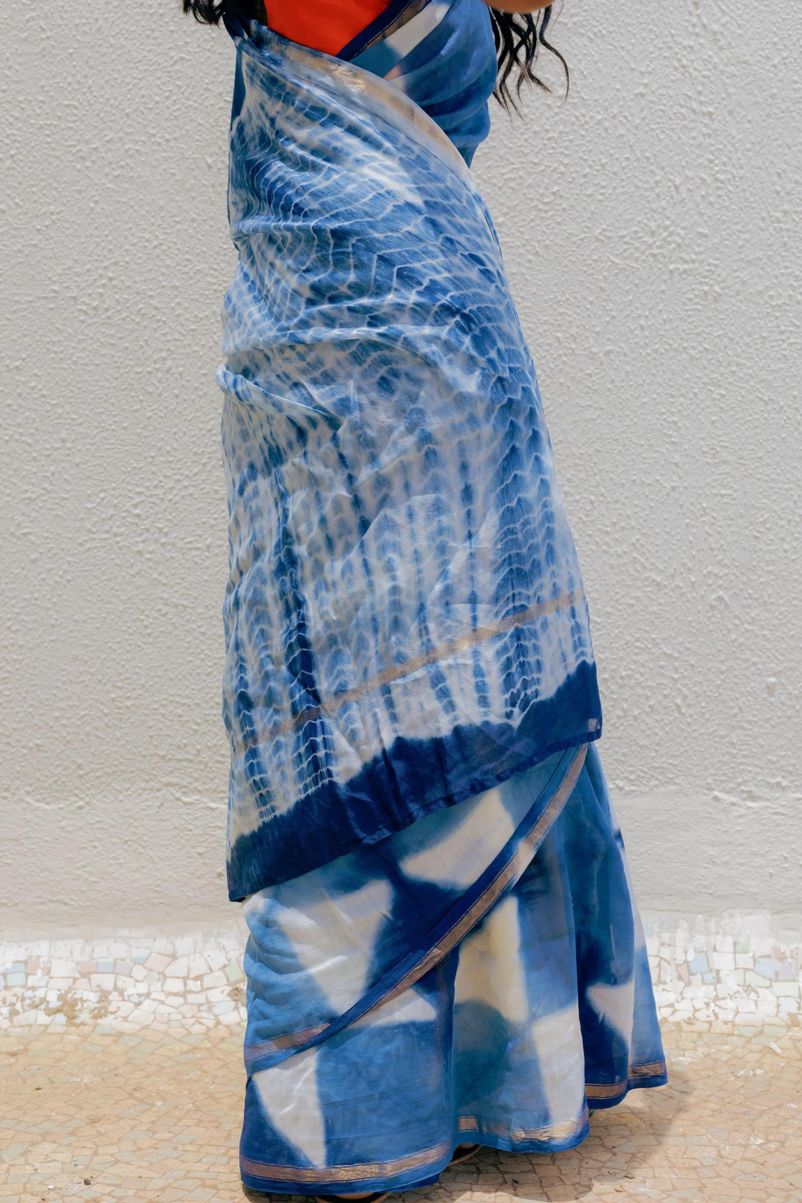 Kaisori Malhar - Dabu Clamp Indigo Dabu Silk Cotton saree 002