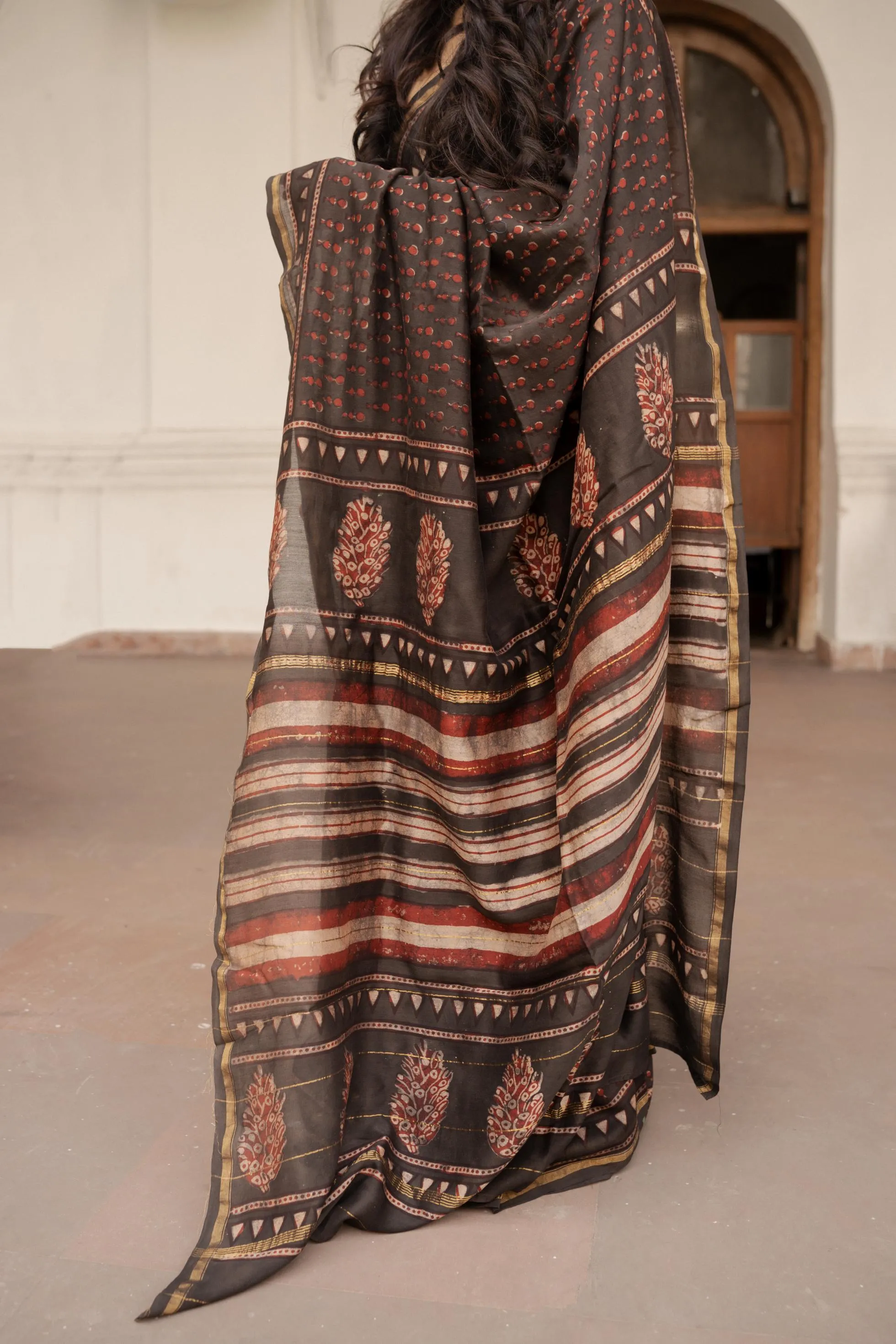 Kaisori Malhar - Dabu Pharad Kashish handblockprinted Silk Cotton saree