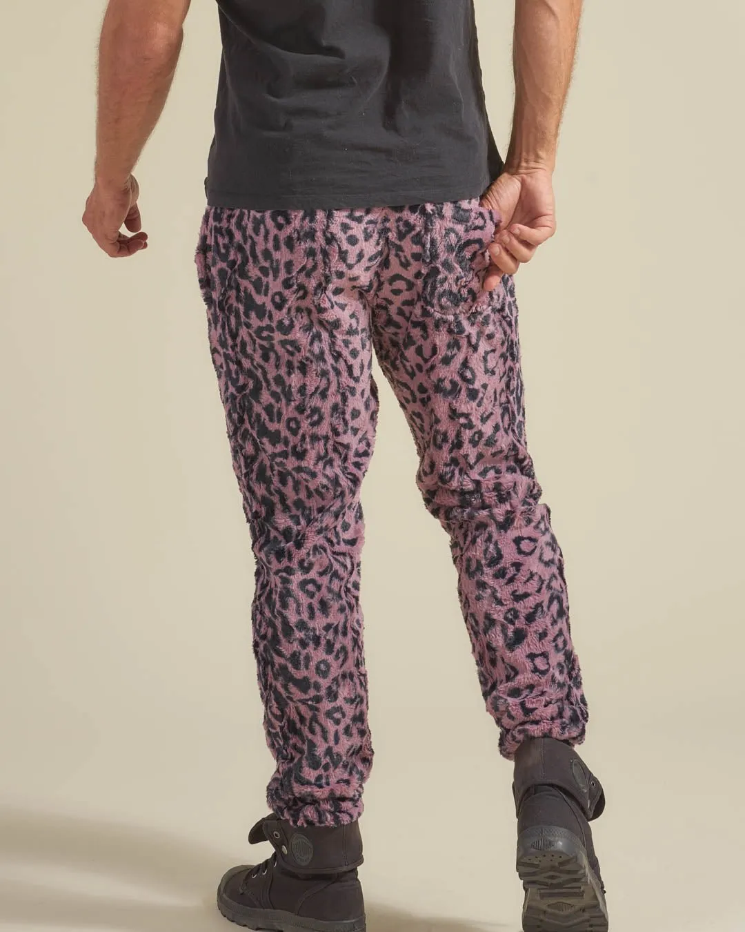 Ultra Soft Mens Lavender Leopard Faux Fur Sweatpants | Cozy & Stylish Lounge Wear