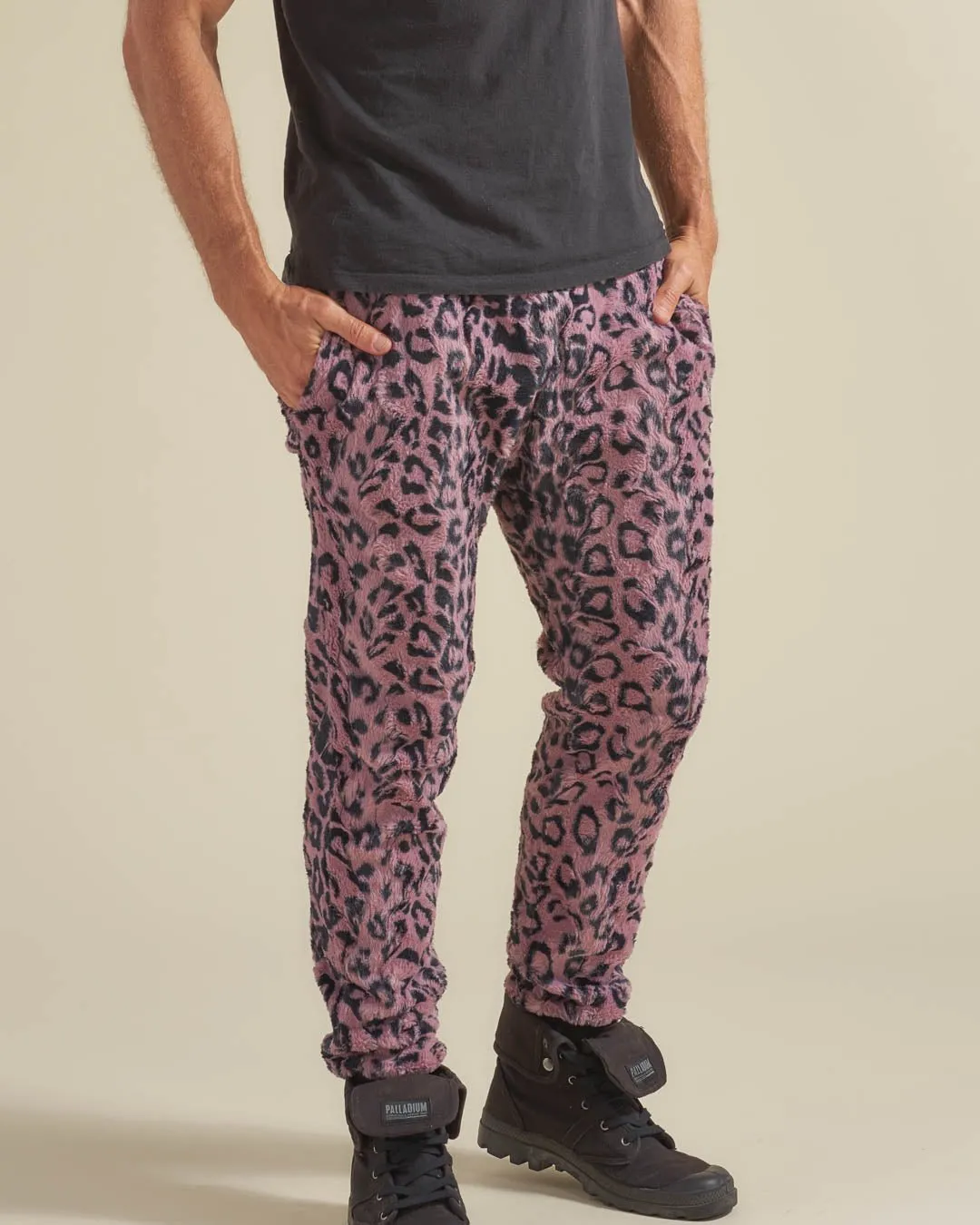 Ultra Soft Mens Lavender Leopard Faux Fur Sweatpants | Cozy & Stylish Lounge Wear