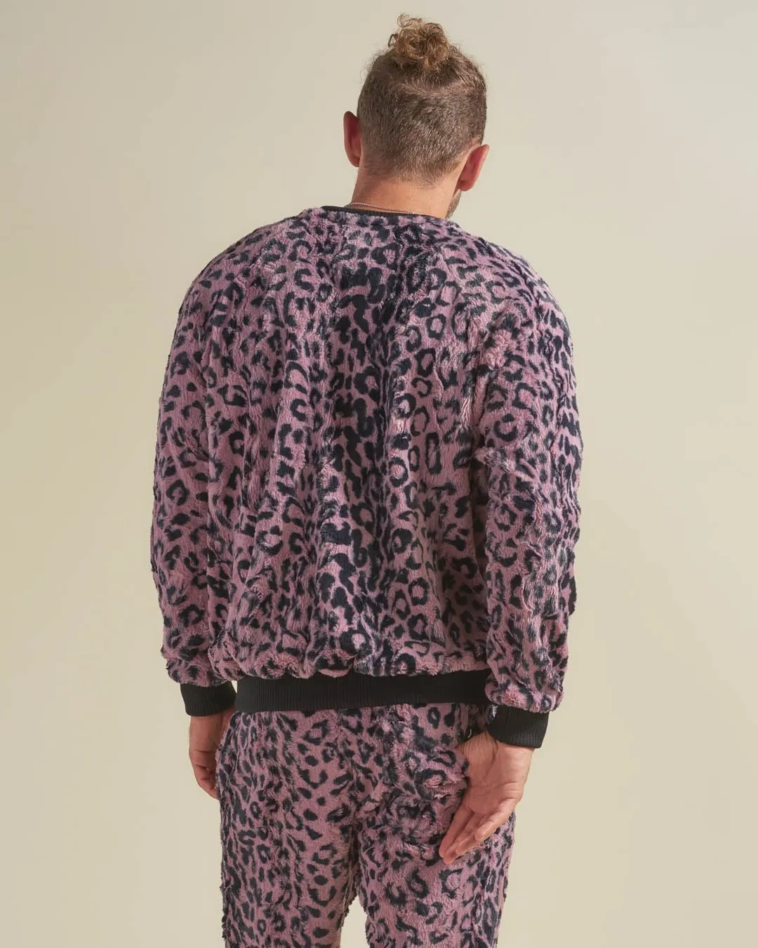 Ultra Soft Mens Lavender Leopard Faux Fur Sweatpants | Cozy & Stylish Lounge Wear