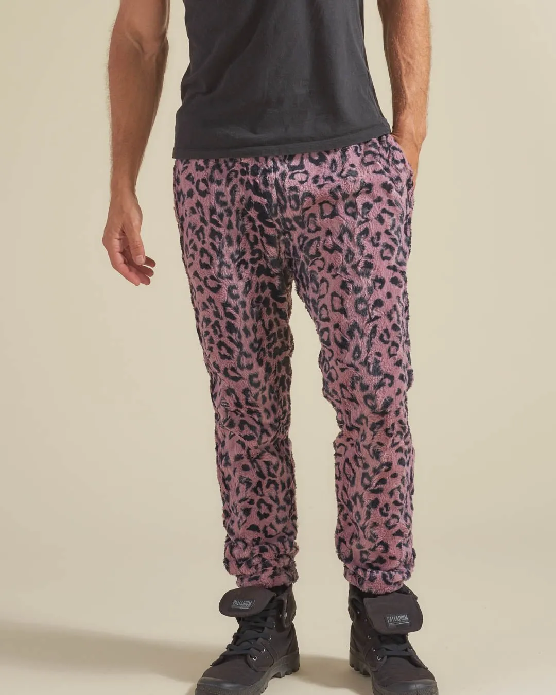 Ultra Soft Mens Lavender Leopard Faux Fur Sweatpants | Cozy & Stylish Lounge Wear