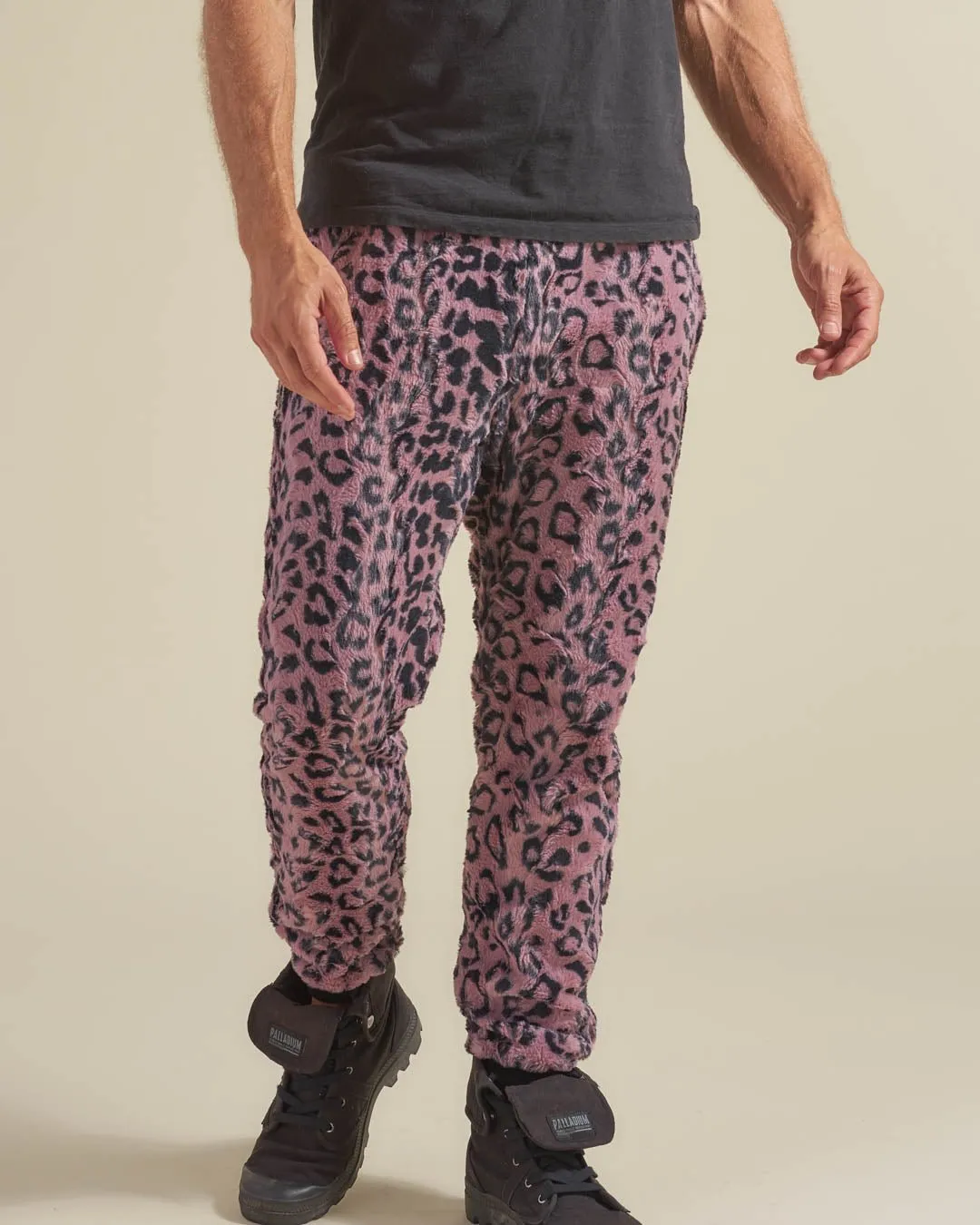 Ultra Soft Mens Lavender Leopard Faux Fur Sweatpants | Cozy & Stylish Lounge Wear