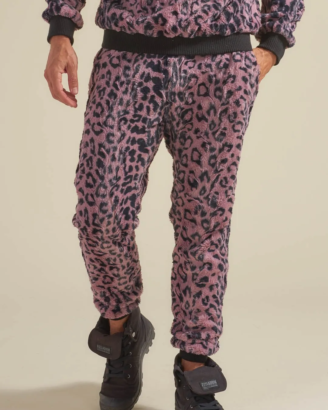 Ultra Soft Mens Lavender Leopard Faux Fur Sweatpants | Cozy & Stylish Lounge Wear