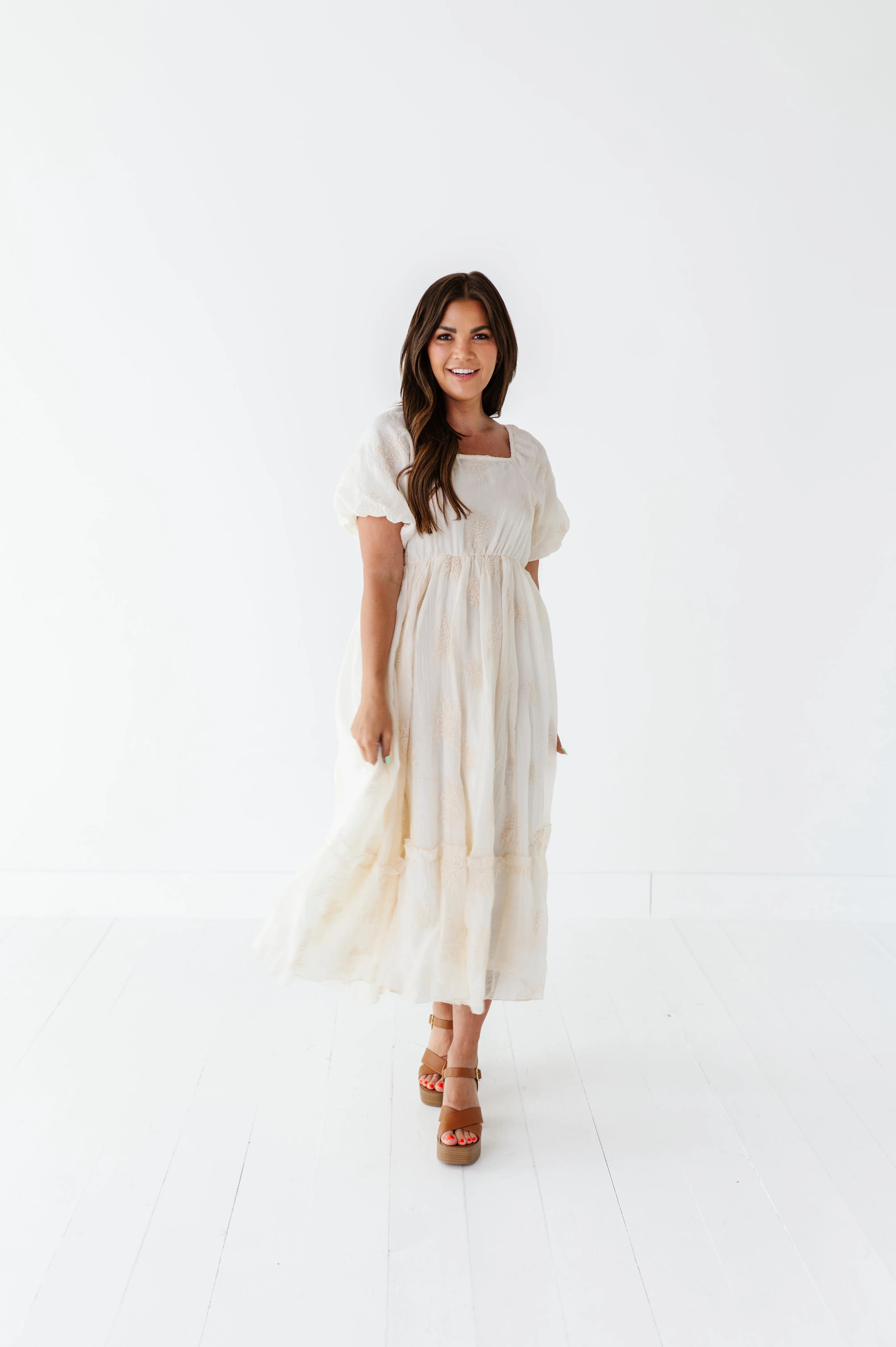 Lola Embroidered Dress in Cream