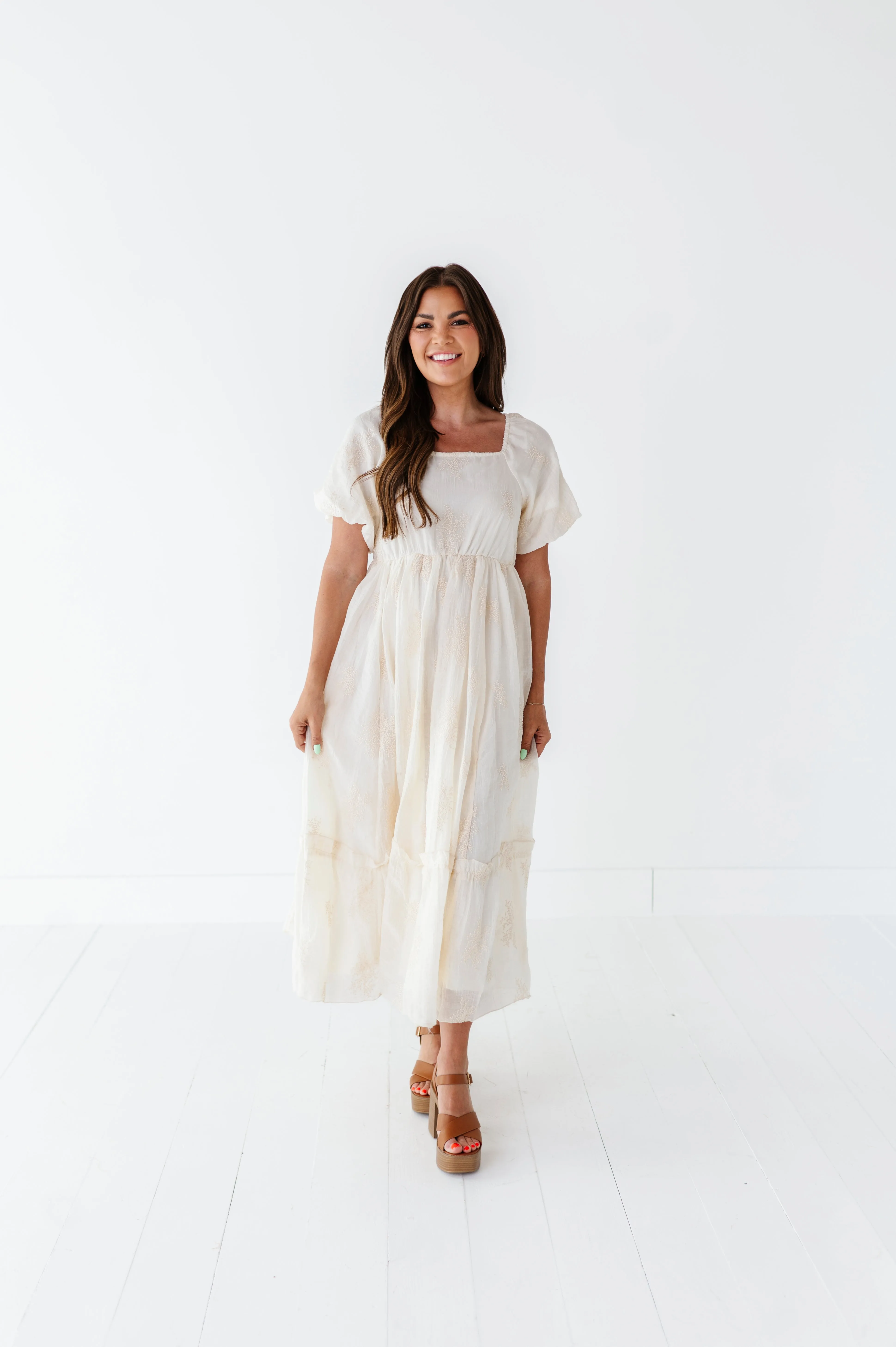 Lola Embroidered Dress in Cream