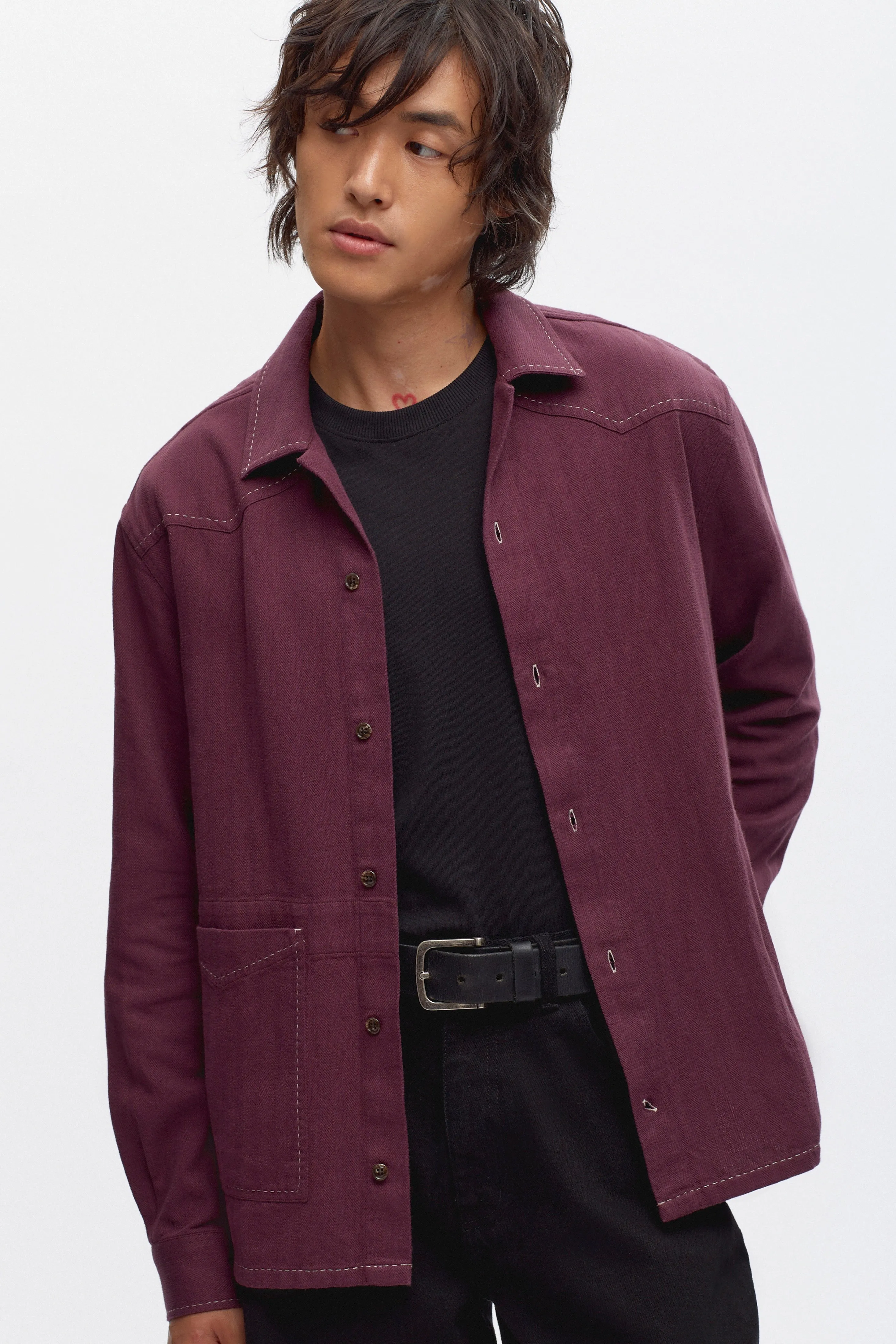 Men's Asmar Shirt in Burgundy Herringbone