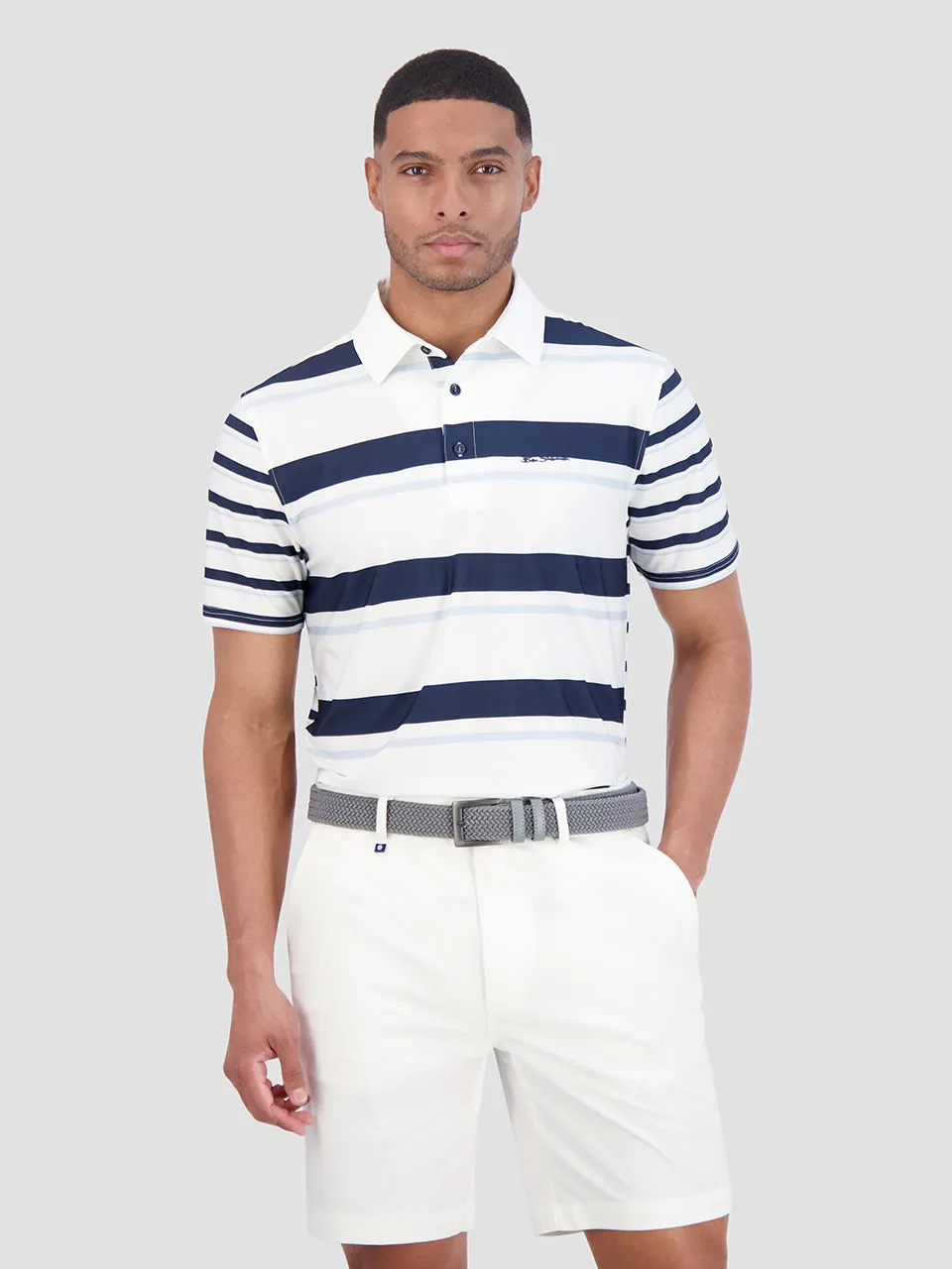 Mixed Mod Stripes Tech Jersey Sports Fit Polo - Blue