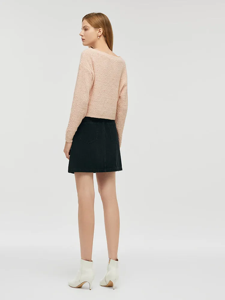 Mohair Slash Neck Women Sweater