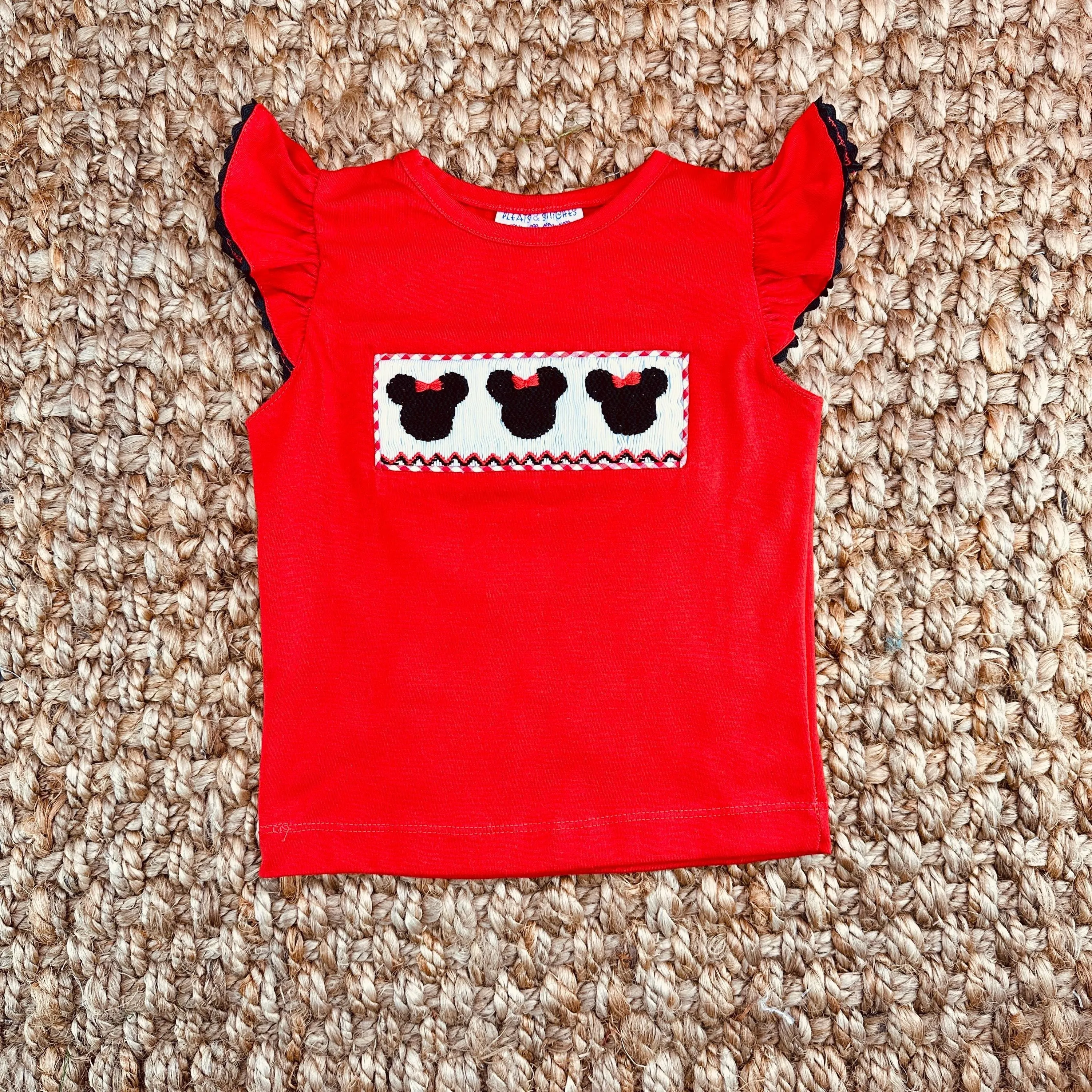 Mouse Ears Smocked Shirt in Red Knit!