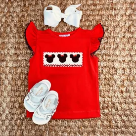 Mouse Ears Smocked Shirt in Red Knit!