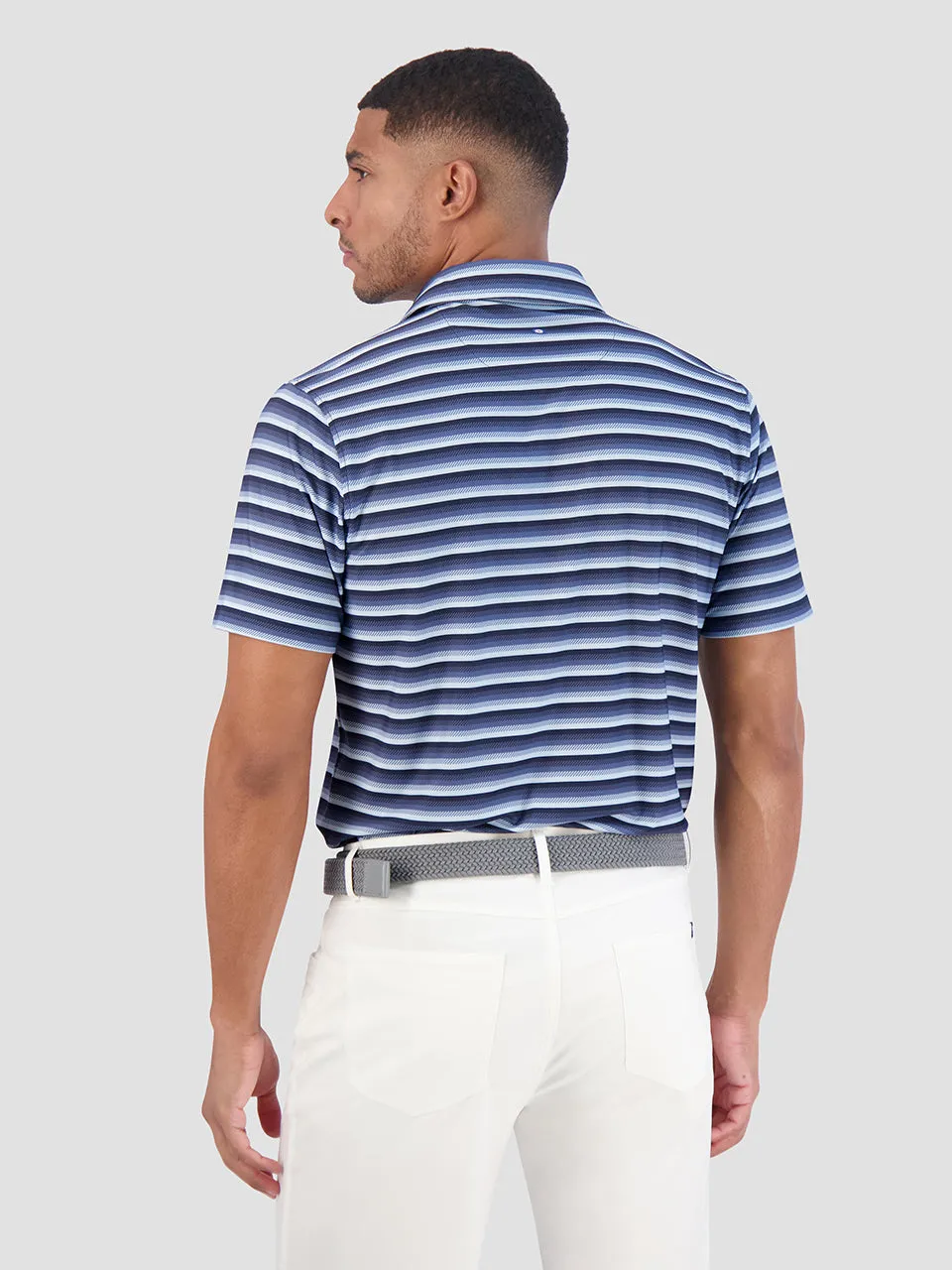 Multi Stripe Tech Jersey Sports Fit Polo - Navy