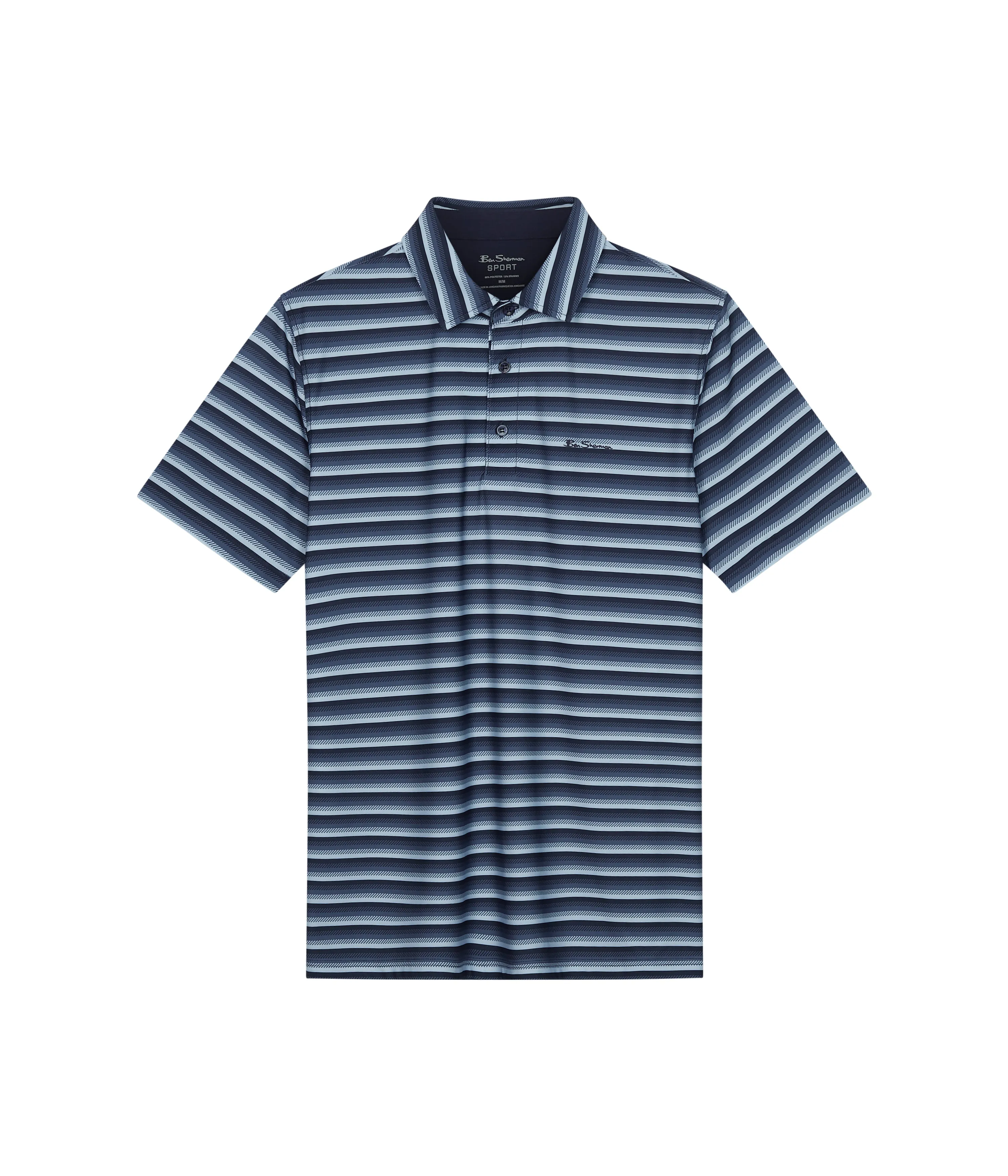 Multi Stripe Tech Jersey Sports Fit Polo - Navy