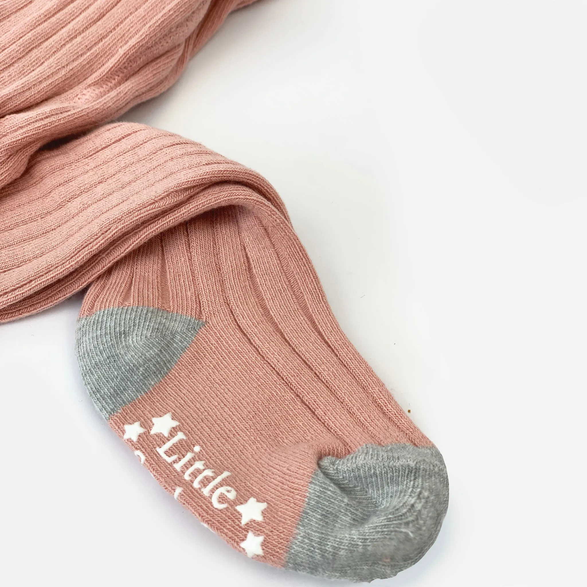 Non-Slip Super Soft Ribbed Shell Pink Tights - The Little Sock Company