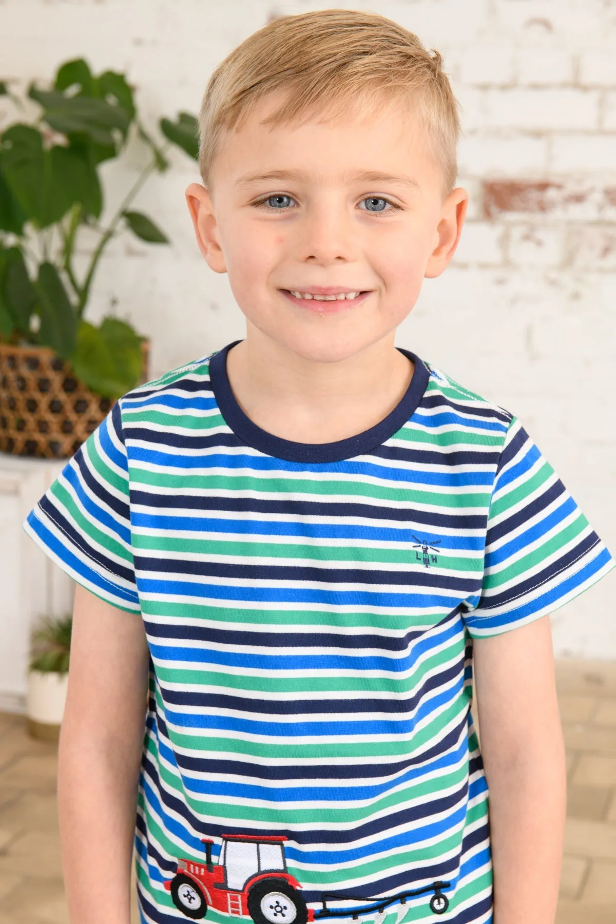 Oliver Short Sleeve Top - Peagreen Stripe Tractor