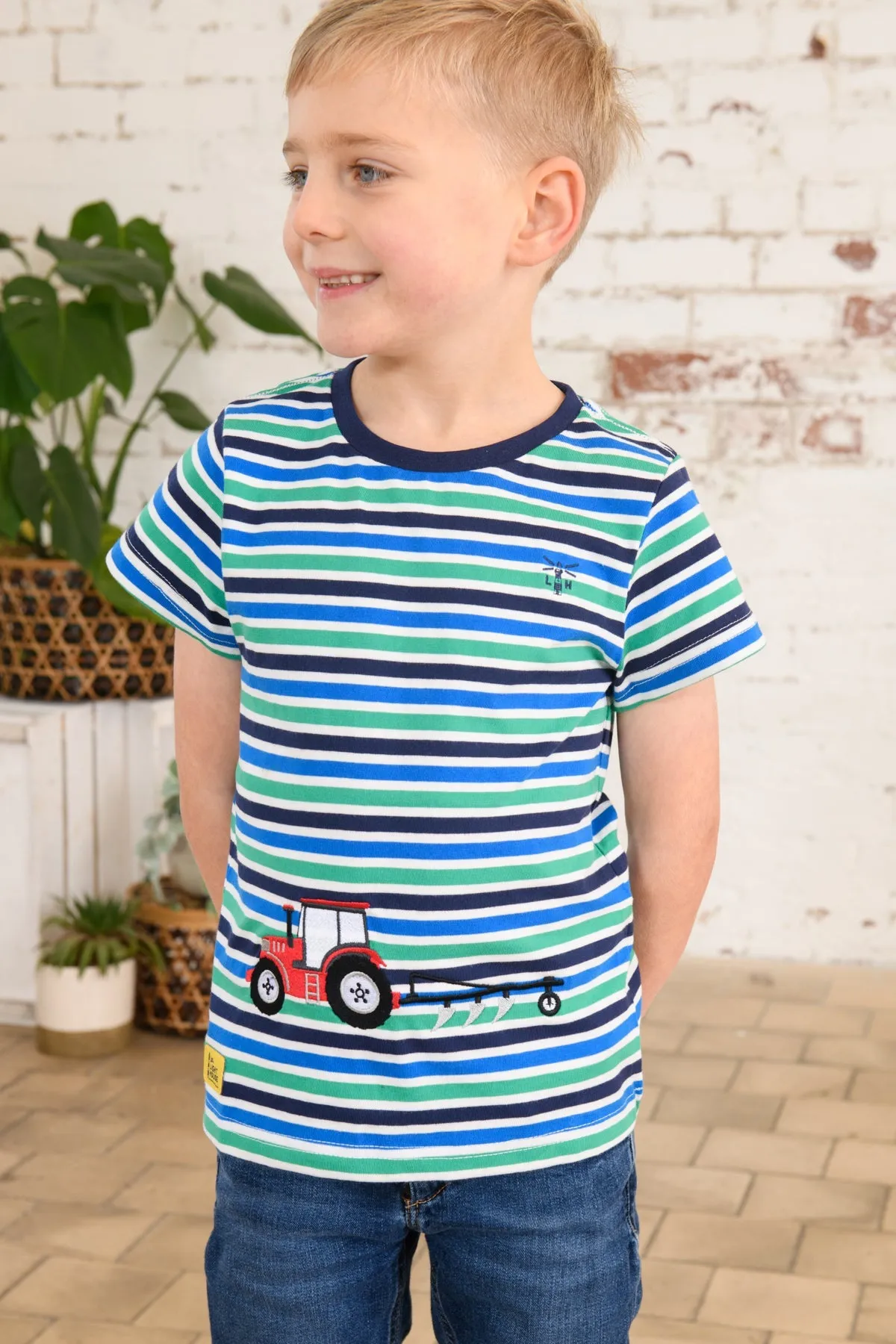 Oliver Short Sleeve Top - Peagreen Stripe Tractor