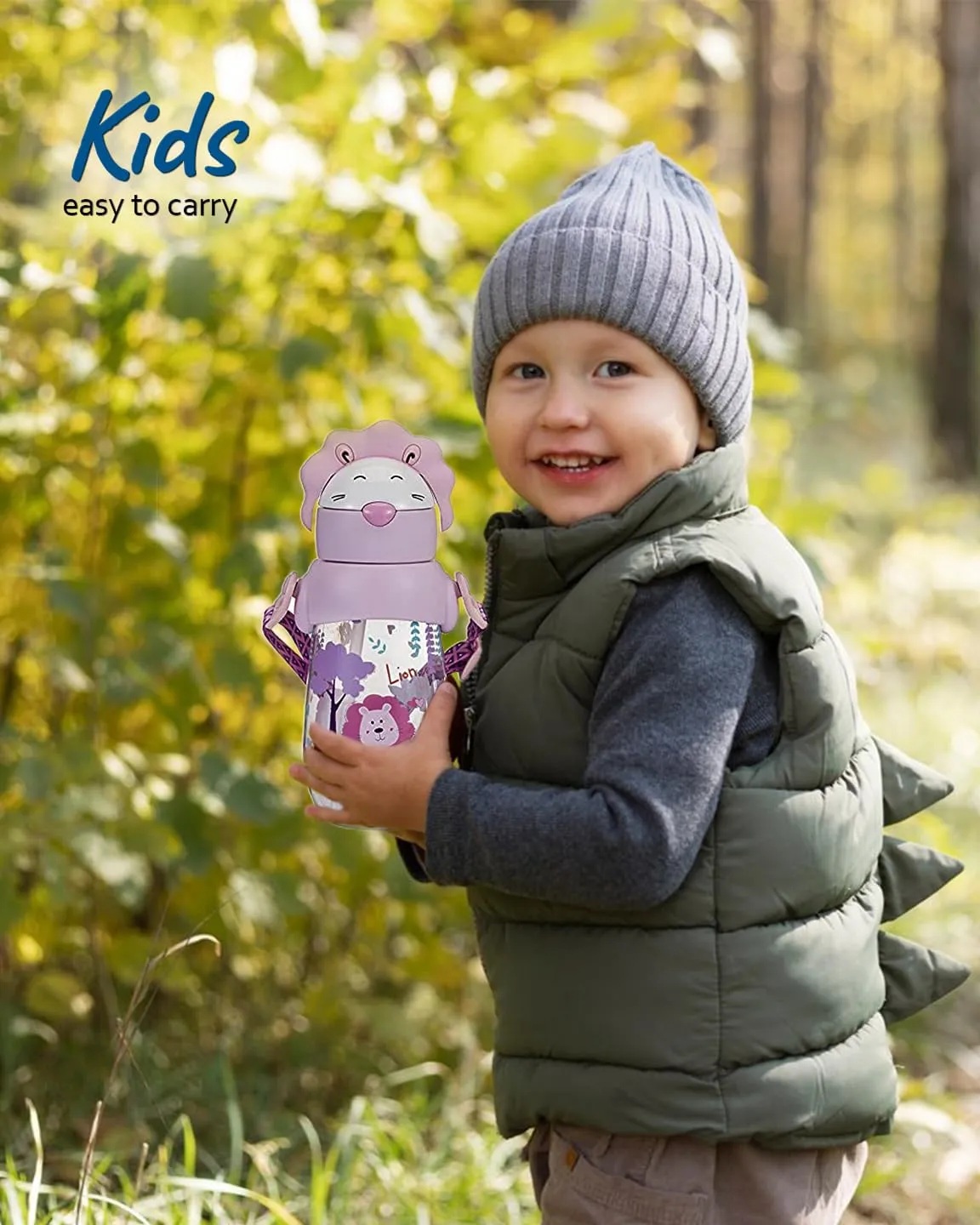 (PINKAH) Kids Drinking Water Bottle with Carry Strap (490 ML) - Pink