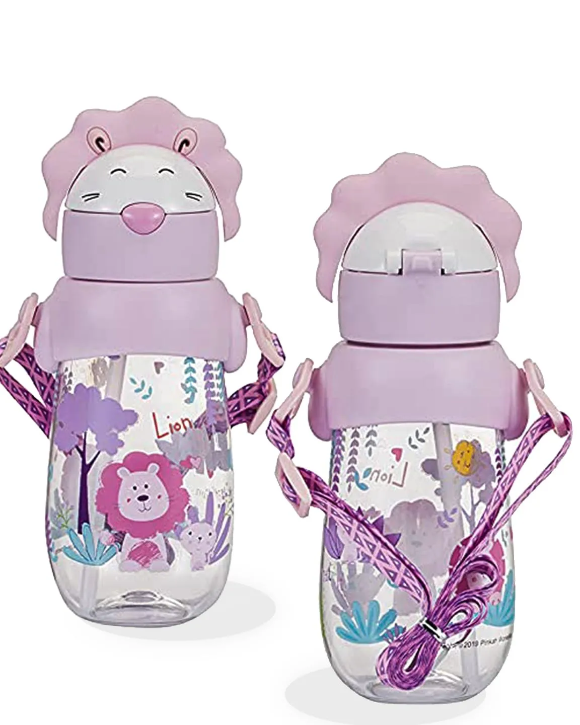 (PINKAH) Kids Drinking Water Bottle with Carry Strap (490 ML) - Pink