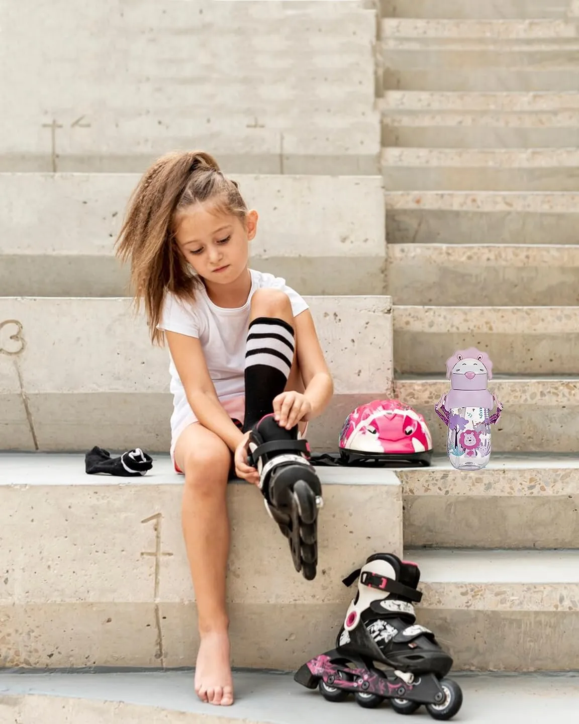 (PINKAH) Kids Drinking Water Bottle with Carry Strap (490 ML) - Pink