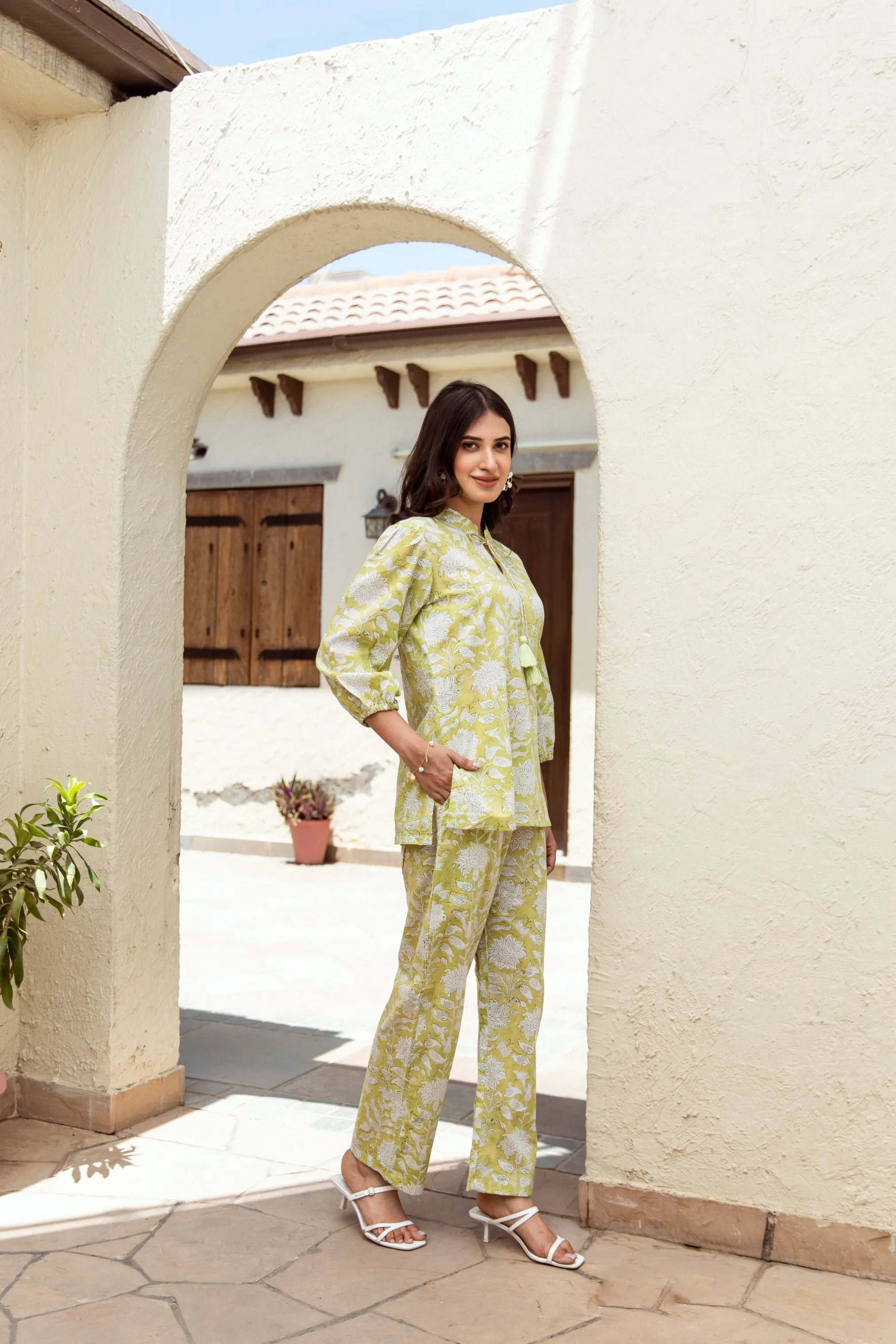 Pista Color Handblock Jaal co-ord Set