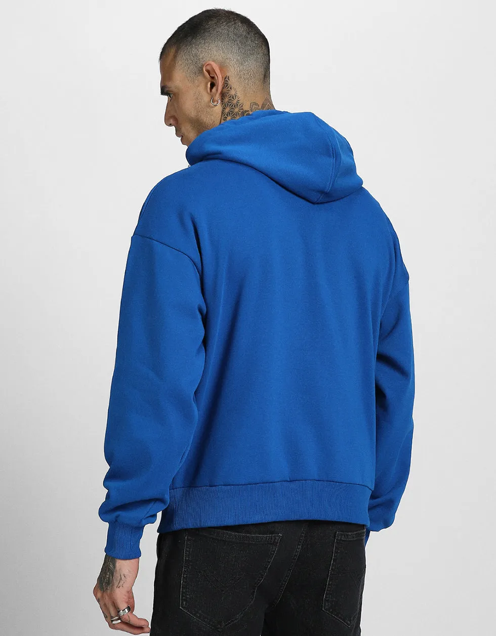 Seek Blue Oversized Pocket Graphic Printed Hoodie