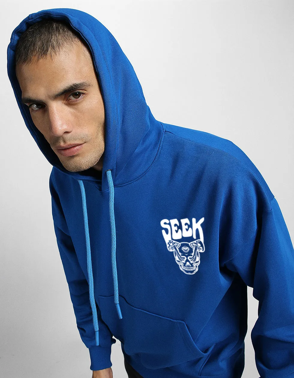 Seek Blue Oversized Pocket Graphic Printed Hoodie