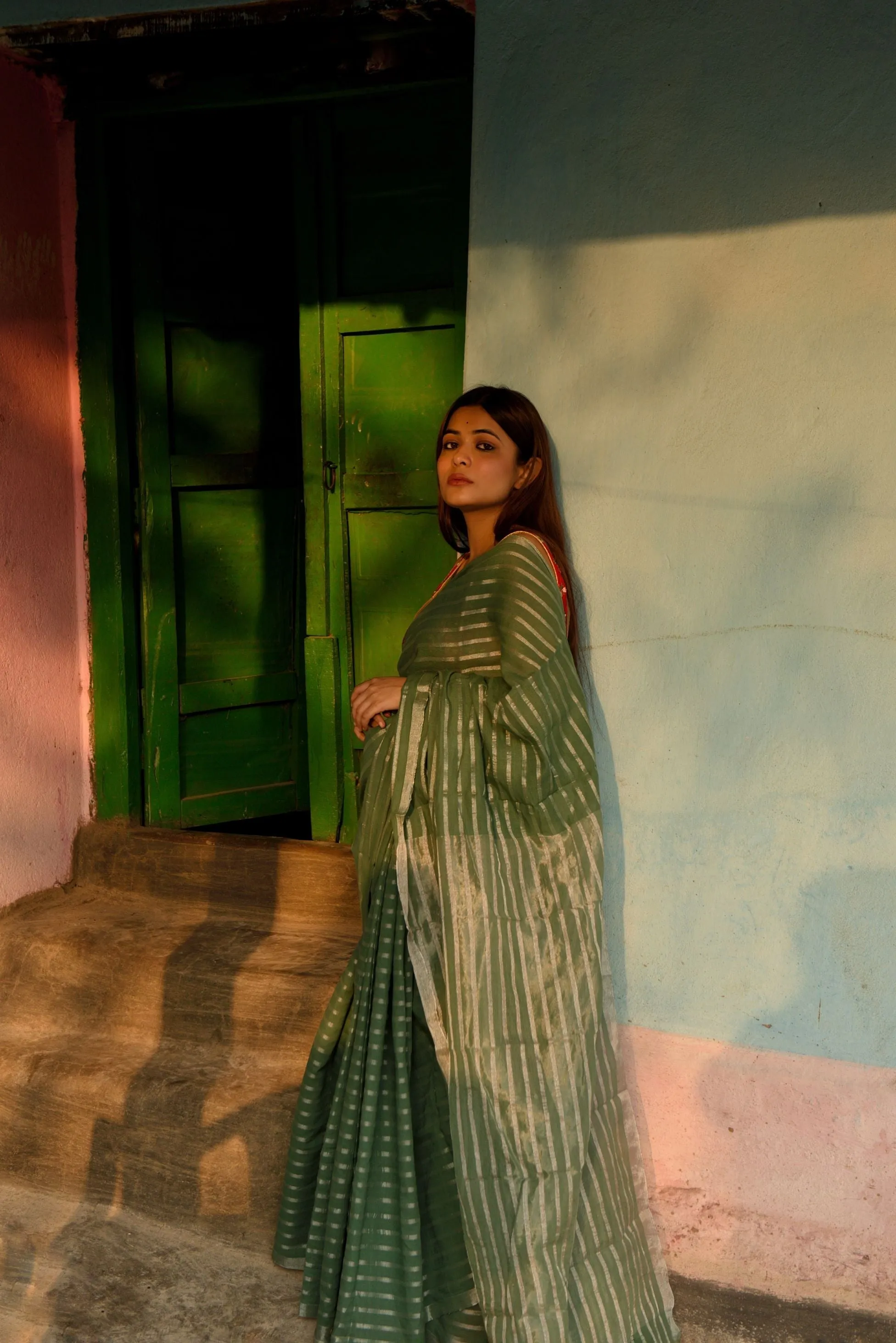 Sitara - green zari by cotton saree