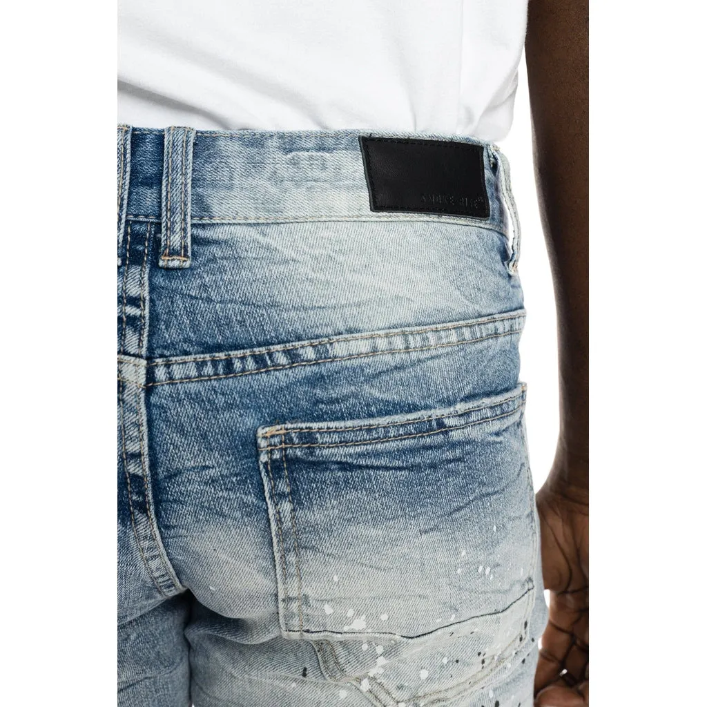 Twill Applique Fashion Jean Shorts - Canal Blue