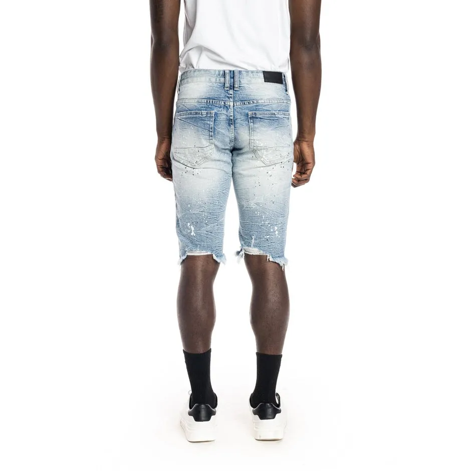 Twill Applique Fashion Jean Shorts - Canal Blue