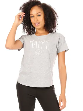 Women's "HAPPY" Short Sleeve Shirttail Hem T-Shirt